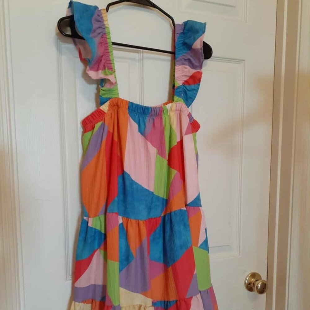 PEACH LOVE Colorblock Babydoll Ruffle Sleeve Tiered Dress - Picture 7 of 11